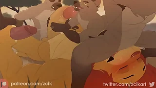 Simba practise with hyenas